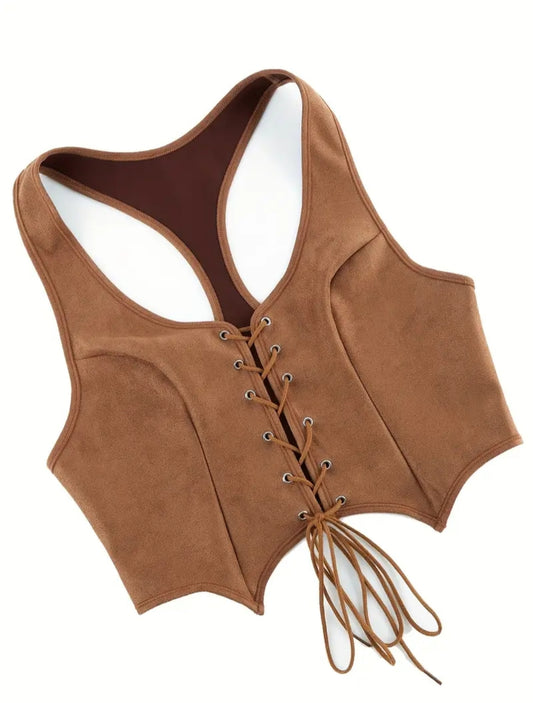 Faux Suede Corset Top