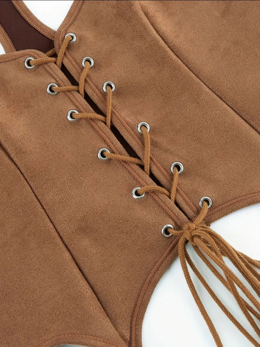 Faux Suede Corset Top