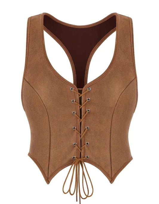 Faux Suede Corset Top